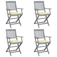 Tuinstoelen 4 st inklapbaar met kussens massief acaciahout