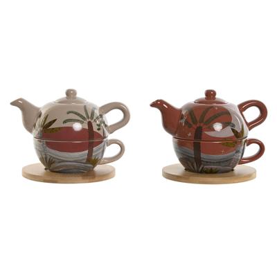 Theepot Home ESPRIT Wit Beige Terra cotta Licht Roze Dolomite 750 ml (2 Stuks)