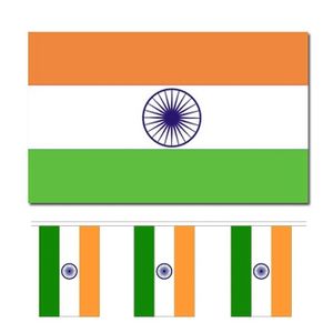 Bellatio Decorations - Vlaggen versiering set - India - Vlag 90 x 150 cm en vlaggenlijn 3 meter