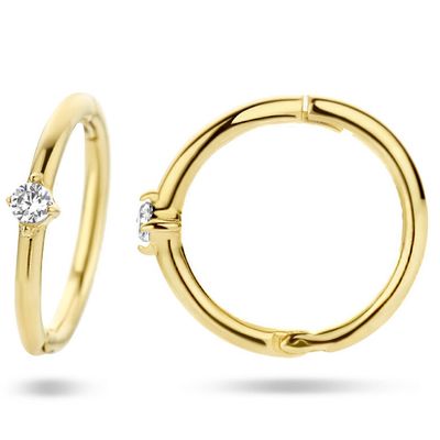 Oorringen Rond geelgoud-zirconia wit 2 x 10 mm