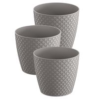 3x stuks orient stijl plantenpot/bloempot kunststof dia 13 cm en hoogte 11 cm steengrijs