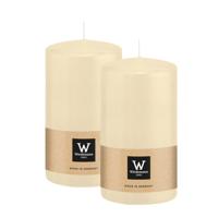 Cilinderkaars/stompkaars - 2x - creme wit - 13 x 7 cm - 52 branduren