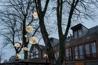 Kerstbal verlichting 35cm met 70 warm witte en 14 twinkel 3000K LED lampjes zwart snoer 571-010