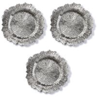 3x Ronde zilveren asymmetrische onderzet borden/kaarsonderzetters 33 cm   -