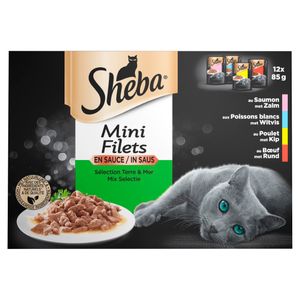 Kattenvoer Mini Filets in saus Selectie van de Chef maaltijdzakjes multipack 12x85 g - Sheba