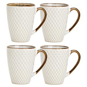 Koffiemokken Marbella - 4x stuks - Keramiek - wit/goud - 300 ml - 8 x 11 cm