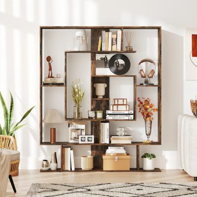 Boekenkast met 7 Niveaus Geometrische Boekenkast met 2 Anti-Kantelsets Staande Opbergorganizer Open Displayplank voor Kantoor