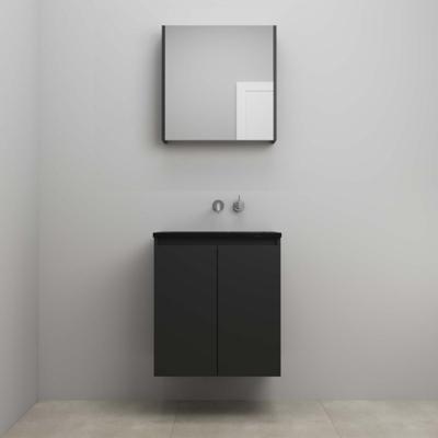 On-Line Badkamermeubelset - 60 cm - Voorgemonteerd - Greeploze Ladestructuur - Acryl Wastafel - zonder Kraangat - Spiegelkast - Mat Zwart