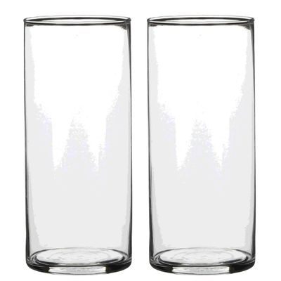 2x Glazen cilinder vaas/vazen 19 cm rond