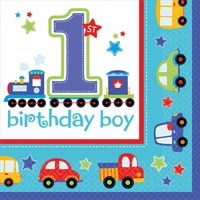 Servetten 1 Jaar Birthday Boy Auto's - 16 Stuks - thumbnail