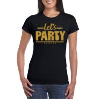 Verkleed T-shirt voor dames - lets party - zwart - glitter goud - carnaval/themafeest