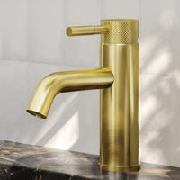 Wastafelkraan SaniClear Plus Curved | Opbouw | Mengkraan | Standaard model | Geborsteld messing - mat goud