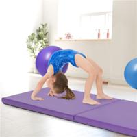 180 x 60 x 5 cm Zachte Opvouwbare Vloermat Draagbare Yogamat met Handvat Oefenmat Opvouwbare Fitnessmat - Paars