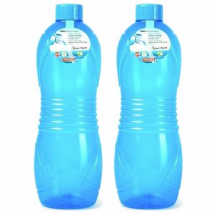 Drinkfles/waterfles/bidon - 2x - 1000 ml - transparant/blauw - kunststof