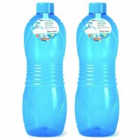 Drinkfles/waterfles/bidon - 2x - 1000 ml - transparant/blauw - kunststof - thumbnail