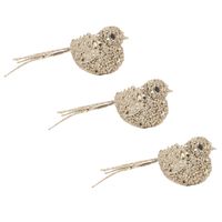 6x stuks decoratie vogels op clip glitter champagne 12 cm - thumbnail