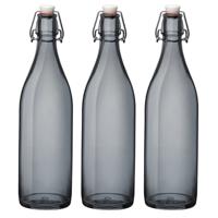 Bormioli rocco set van 4x stuks weckflessen grijs beugeldop glas van 1 liter - thumbnail