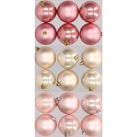 18x stuks kunststof kerstballen mix van lichtroze, champagne en oudroze 8 cm