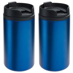 2x Thermosbekers/warmhoudbekers metallic blauw 290 ml