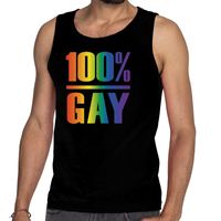 100 Procent gay pride tanktop/mouwloos shirt zwart heren - thumbnail