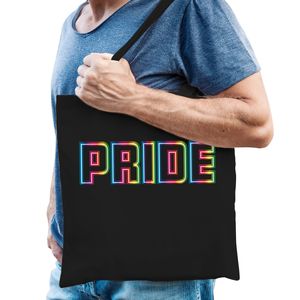 Gay Pride tas - PRIDE tekst - katoen - 42 x 38 cm - zwart - LHBTI