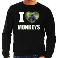 I love monkeys sweater / trui met dieren foto van een Gorilla aap zwart voor heren - thumbnail