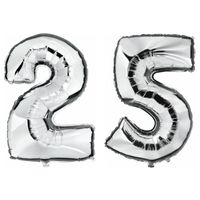 25 jaar zilveren folie ballonnen 88 cm leeftijd/cijfer - thumbnail