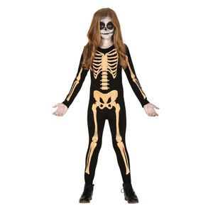 Zwart/oranje skelet verkleedpak voor kinderen kostuum  10-12 jaar (140-152)  -