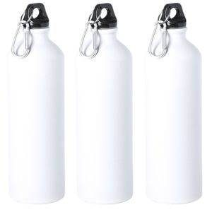 3x Stuks aluminium waterfles/drinkfles wit met schroefdop en karabijnhaak 800 ml