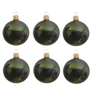 6x Glazen kerstballen glans donkergroen 6 cm kerstboom versiering/decoratie   -
