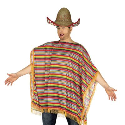 Carnaval verkleed set Mexicaan - gekleurde one size poncho - Sombrero hoed naturel dia 50 cm