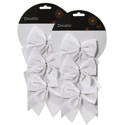 Kerstornamenten strikken - 6x - velvet wit - 9 x 10 cm - kerstboomstrikjes