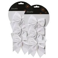 Kerstornamenten strikken - 6x - velvet wit - 9 x 10 cm - kerstboomstrikjes