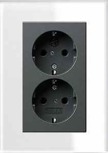 Dubbel stopcontact antraciet met Gira esprit wit glas afdekraam recht