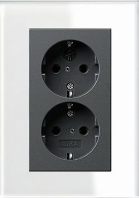 Dubbel stopcontact antraciet met Gira esprit wit glas afdekraam recht