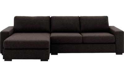 Goossens Hoekbank Lucca Met Chaise Longue donkerbruin, stof, 2,5-zits, stijlvol landelijk met chaise longue links