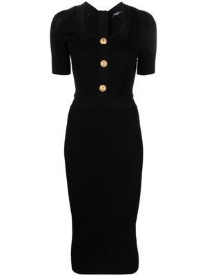 Balmain robe nervurée à encolure carrée - Noir