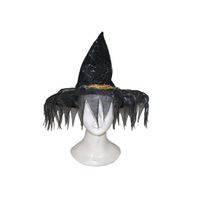 Zwarte heksenhoed met franje rand - thumbnail