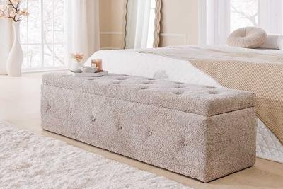 Chesterfield bedbank EXTRAVAGANCIA 140cm champagne greige bouclè met opbergruimte - 44247