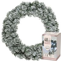 Kerstkrans groen met sneeuw 35 cm incl. verlichting helder wit 4m - thumbnail