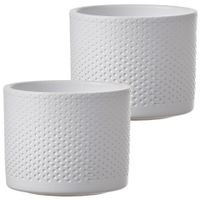 Set van 2x stuks bloempot in het relief wit keramiek voor kamerplant H10 x D12 cm