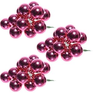 30x Fuchsia roze mini kerststukjes insteek kerstballetjes 2 cm van glas   -