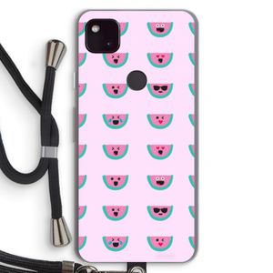 Smiley watermeloenprint: Pixel 4a 5G Transparant Hoesje met koord