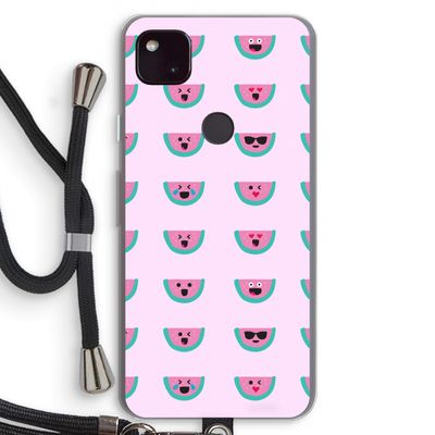 Smiley watermeloenprint: Pixel 4a 5G Transparant Hoesje met koord