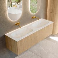 Badmeubel Mondiaz Kurve-Dlux | 150 cm | Meubelkleur Oak | Wastafelkleur Opalo | Solid surface | Dubbele spoelbak | Zonder kraangat(en) Badmeubel Mondiaz Kurve-Dlux | 150 cm | Meubelkleur Oak | Wastafelkleur Opalo | Solid surface | Dubbele spoelbak | Zonder kraangat(en)