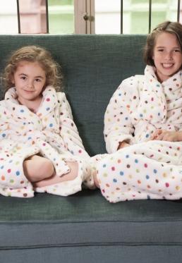 Witte badjas met stippen - kinderbadjas - 6 jaar