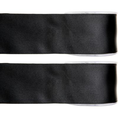 Satijn Sierlinten - 2x - zwart - glanzend - breed 25 mm - Lengte 25 meter - cadeau inpakken - versie