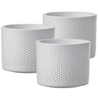 Set van 3x stuks bloempot in het relief wit keramiek voor kamerplant H10 x D12 cm