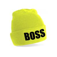 Bellatio Decorations - Boss tekst muts / beanie - onesize - Fluor geel - De of een Baas