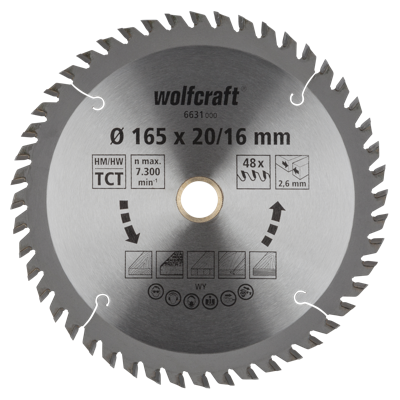 Wolfcraft Handcirkelzaagblad | HM | 48 Zähne | Ø165 x 20/16mm | 1 stuk - 6631000